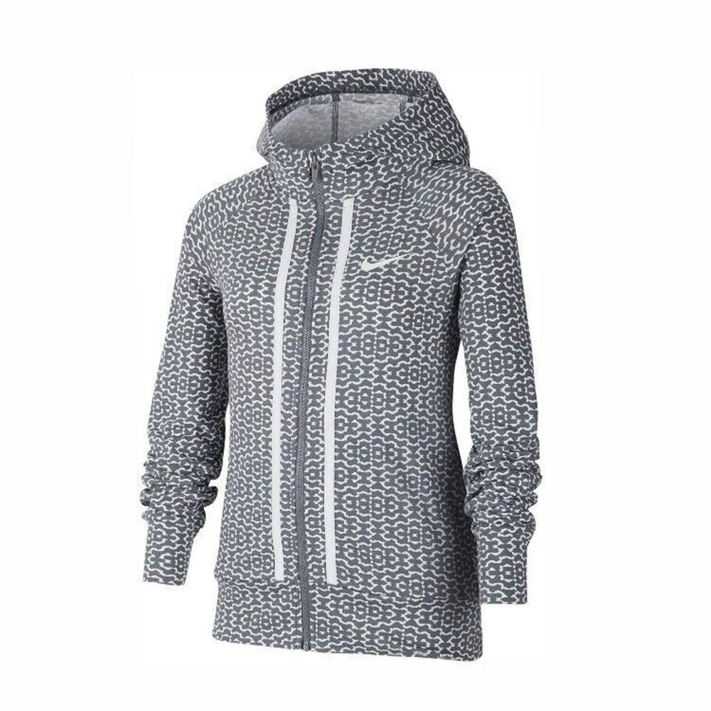 Nike Sportswear Hoodie Girls M Gray White Good Zip Up Jersey Printed Cotton